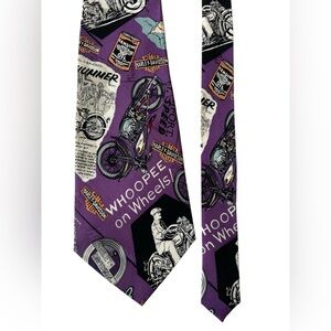 Vintage 1994 Neck Tie Harley Davidson Motorcycle Oil Nicole Miller Purple Silk